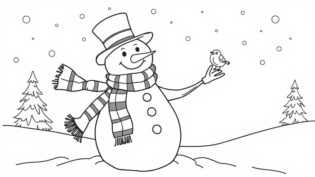 snowman accompanied by bird