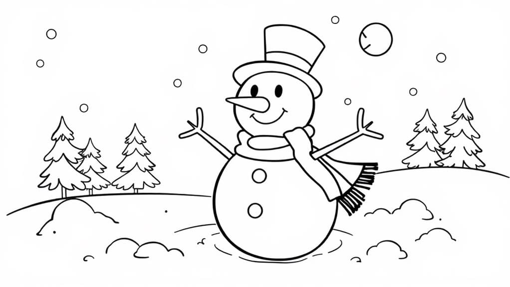joyful snowman in snow