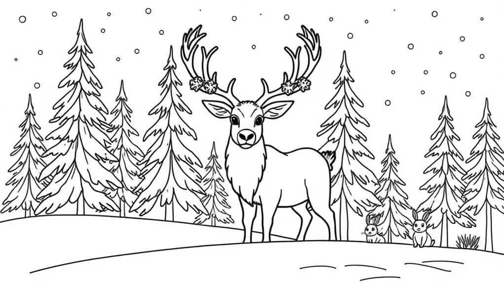 winter forest with reindeer