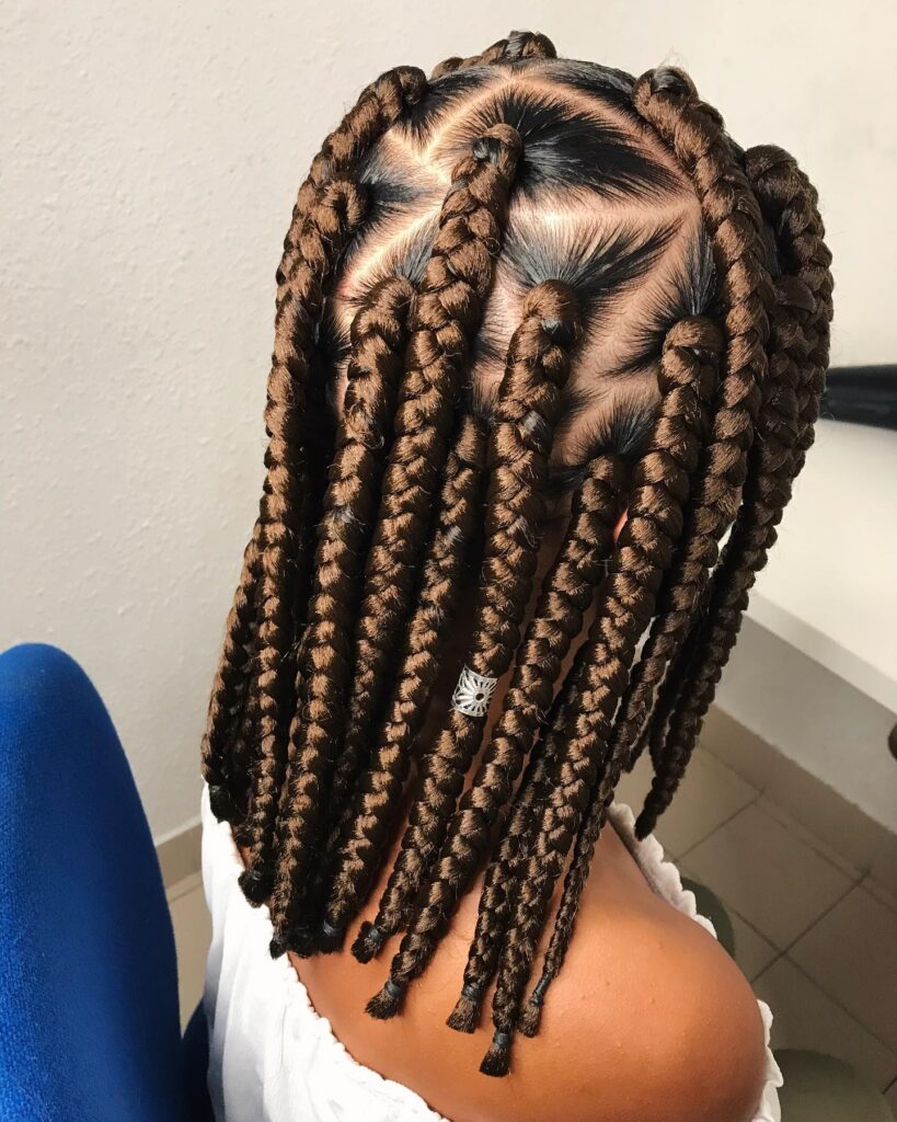 Short thick rope twist braids with defined parts and a full shape.