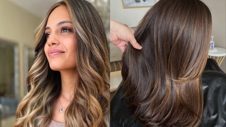 25+ Eye-Catching Summer Highlights That Pop on Brunettes Long brunette hair with soft layered waves and blended caramel highlights throughout.