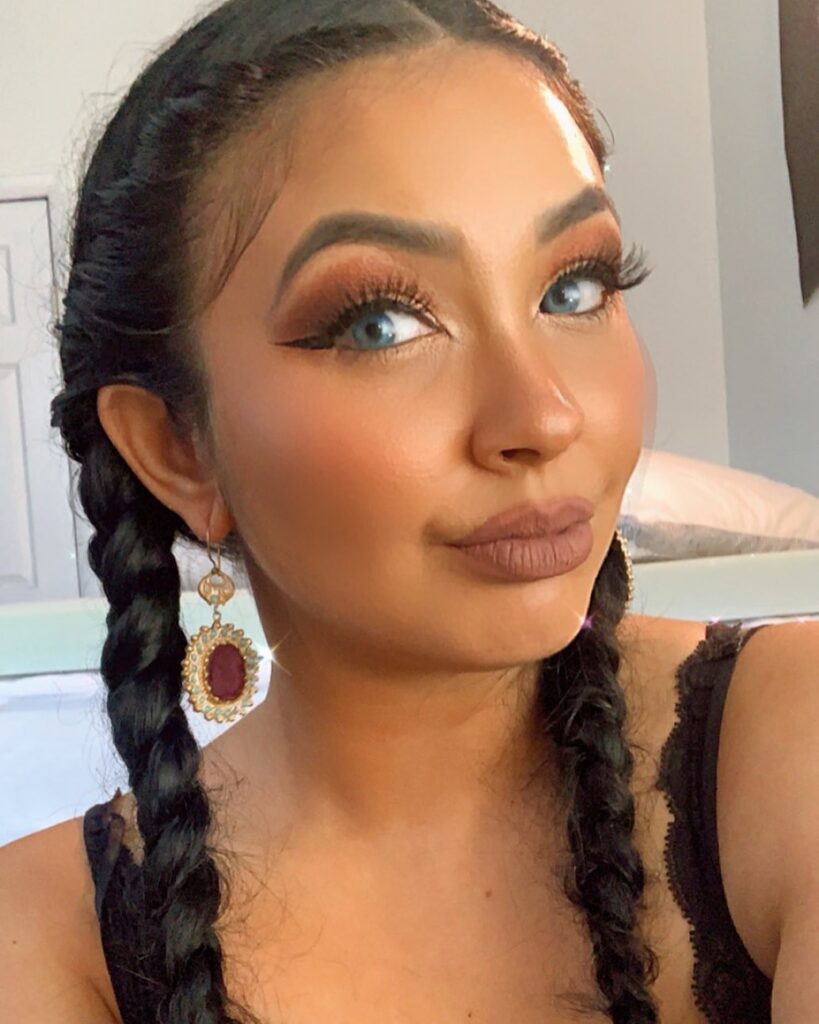 Classic dark braided pigtails with a center part and soft face framing strands.