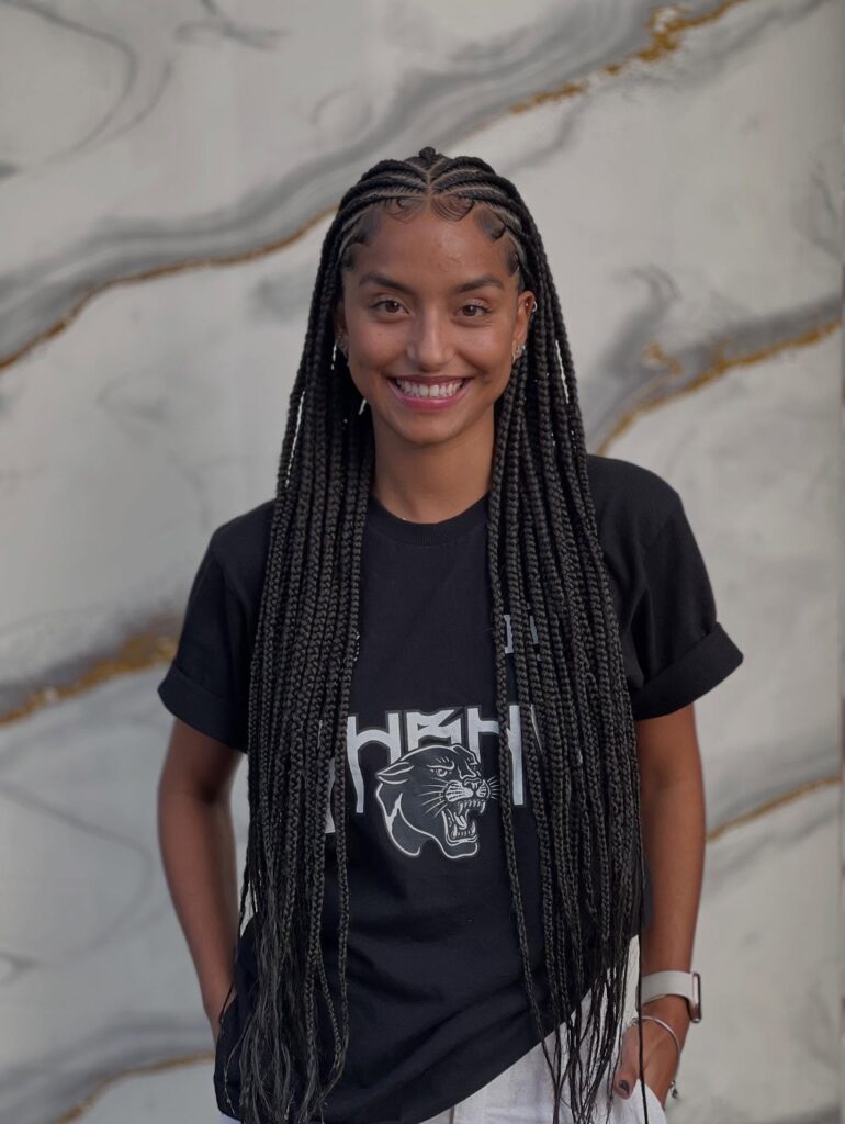 Extra long Fulani braids with precise parting and uniform braid thickness.