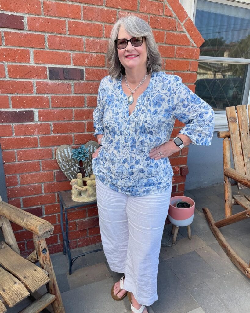 Shoulder length gray hairstyle with soft layers and natural movement.