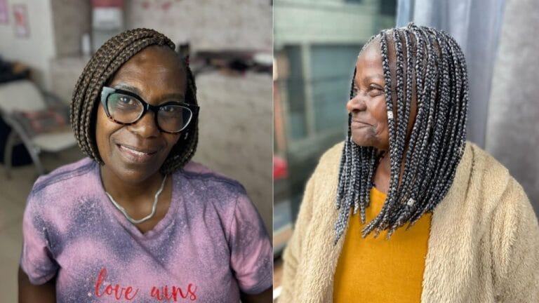 23+ Sophisticated Braids for Black Women Over 60 to Protect and Showcase Natural Hair Shoulder-length box braids with a neat center part and uniform plaits framing the face.