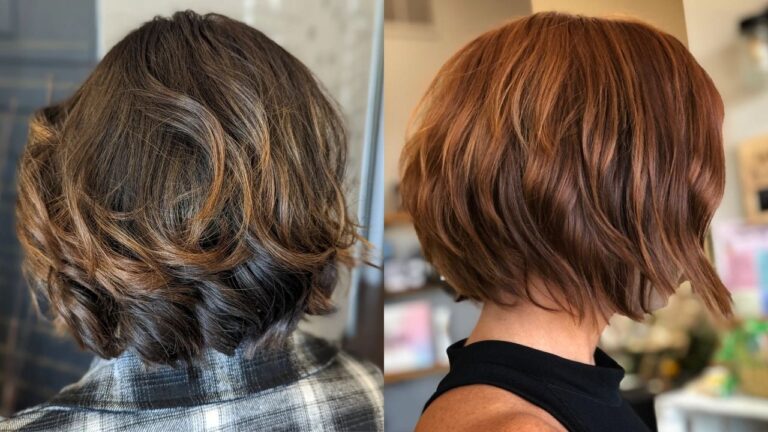 24 Bright Layered Bob Hairstyles With Highlights for Extra Depth Two layered bob hairstyles with soft waves and warm caramel highlights adding rich dimension to brunette and auburn hair.