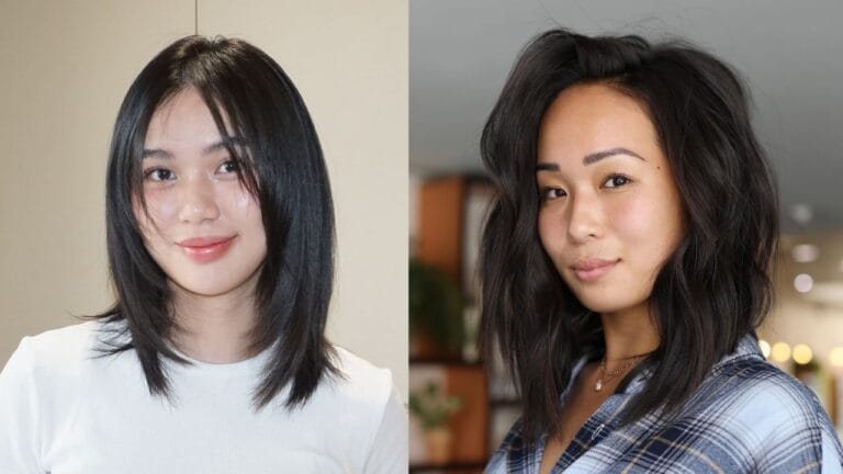 Gemini said A side-by-side comparison displays a sleek, straight medium-length lob with face-framing layers on the left and a voluminous, textured lob with soft waves and a side-swept part on the right.