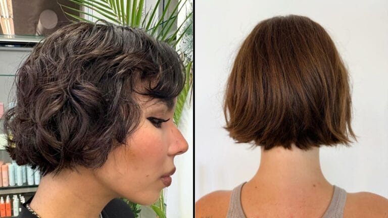 Two different layered hairstyles for women displayed side by side in a 16 by 9 layout.