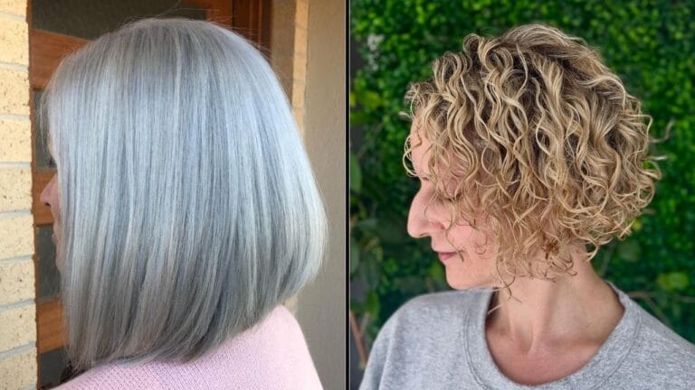 Two different layered hairstyles for women displayed side by side in a 16 by 9 layout.