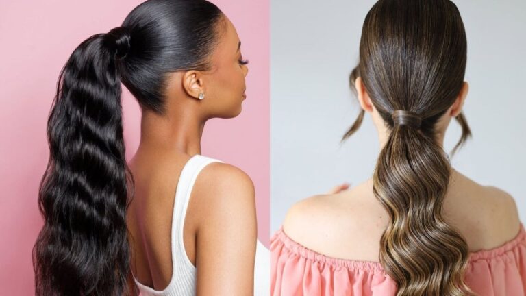20 Practical School Wavy Hairstyles That Stay in Place Sleek low ponytail with smooth roots and soft, defined waves flowing through the length for a polished and secure look.