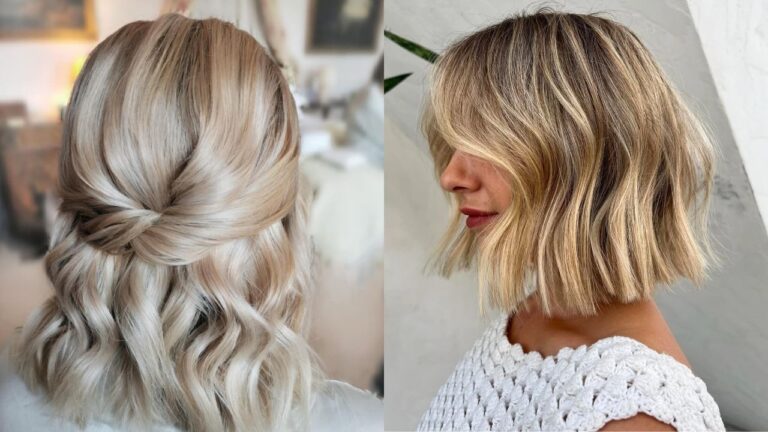 Polished Office Hairstyles That Work Especially Well for Short Hair A woman with a short textured brown bob featuring soft layers and natural volume at the crown.