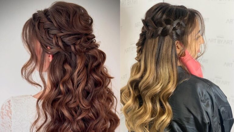 21 Braided Wavy Hairstyles That Add a Soft Detail Long wavy hair styled in a half-up look with thick braided sections across the crown blending into soft, flowing waves.