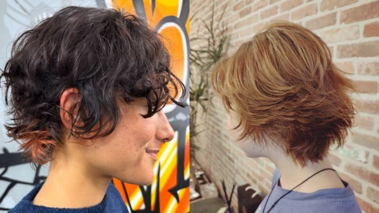 Textured short shag haircut with choppy layers, soft waves, and slightly longer pieces at the back for a relaxed tousled look.