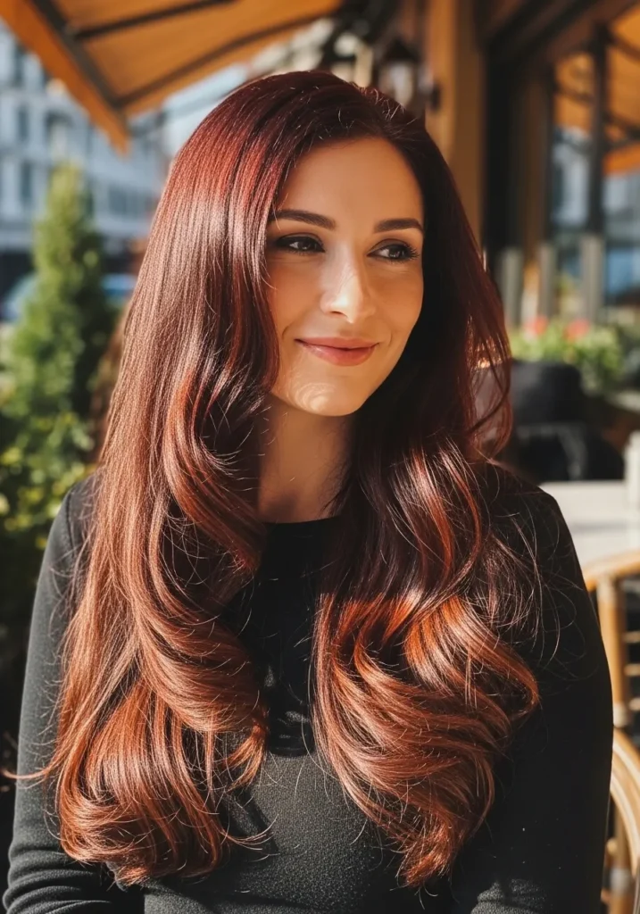 Long copper hair with smooth flowing waves and a glossy finish.