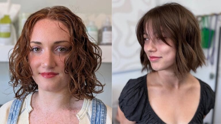 24 Inspiring Wavy Hairstyles That Truly Turn Heads Short wavy bob hairstyle shown in two variations with natural texture and soft face-framing fringe.