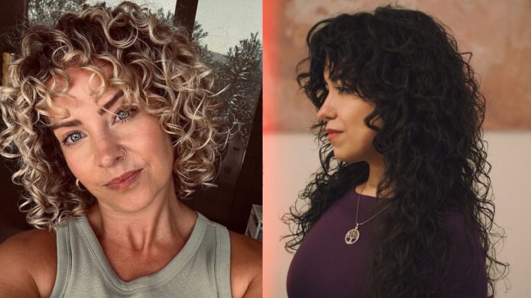 Woman with medium length curly hair featuring defined, voluminous curls with a natural texture and soft shape.