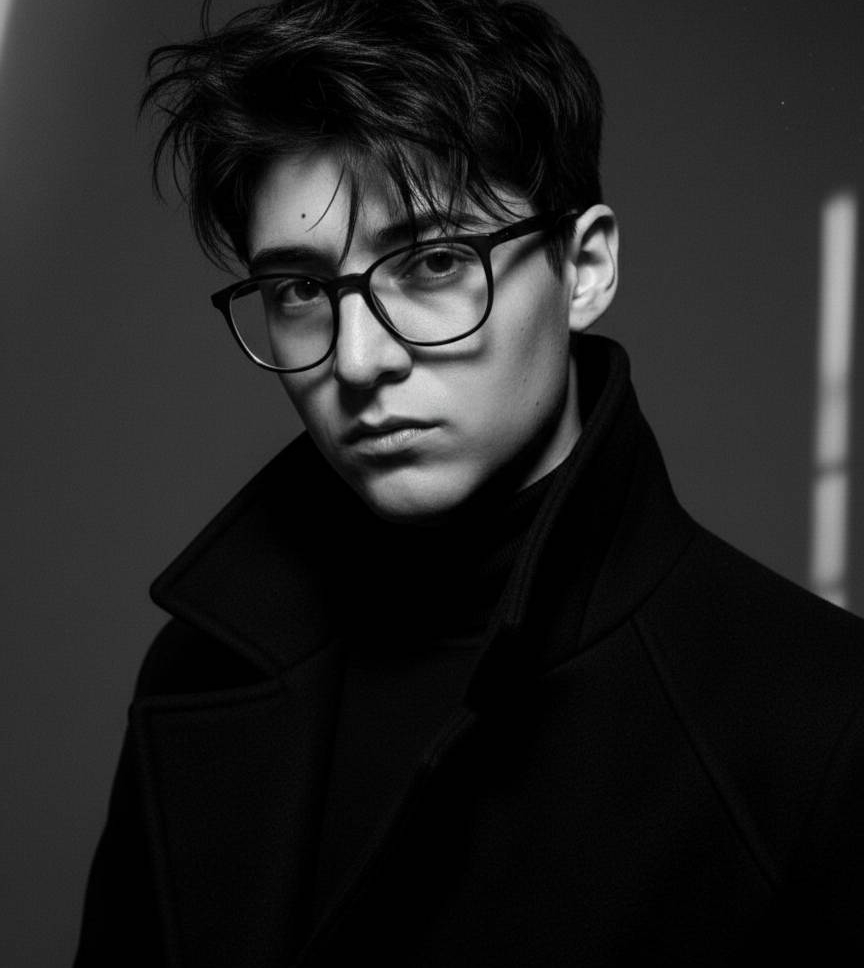 A person with a short textured tomboy haircut featuring messy layers and a soft fringe across the forehead.